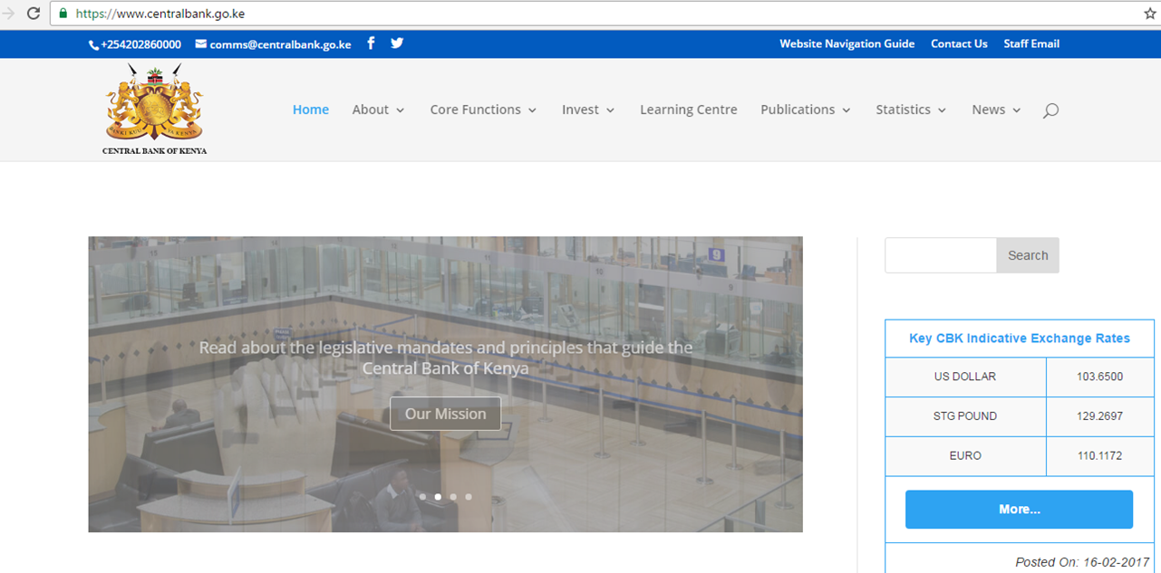 Kenya’s Central Bank wins Central Bank Website of the year